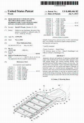 US Patent 8480446 Swim Fin